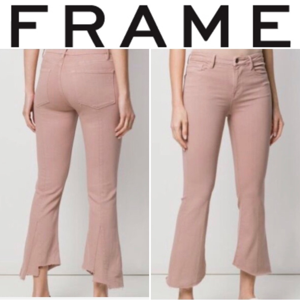 $248 FRAME Le Crop Mini Boot Raw Hem Jeans in Dusty Rose